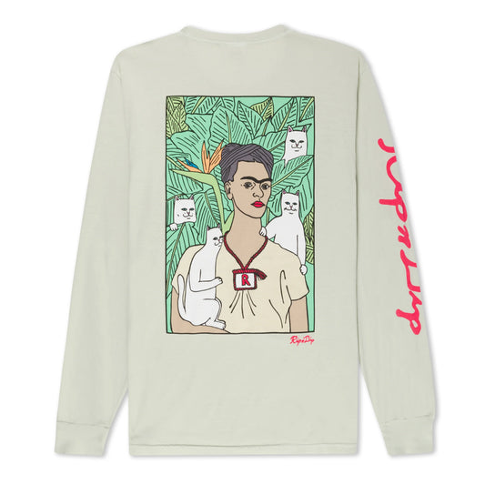 Camiseta Manga Larga “Fridha Khalo ” (Verde/Plomo)